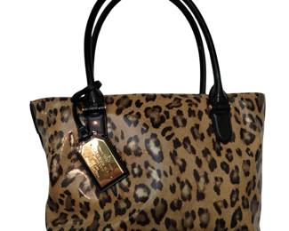 Ralph Lauren Hand Bag Leopard Cheetah Print Gold Metal Tag