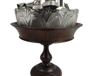Antique Wooden Pedestal & Glass Dish Metal Cookie Cutters