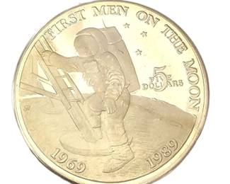 1989 $5 Coin First Man Moon Neil Armstrong Space 1969 Marshall Islands