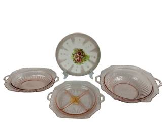 Antique Pink Depression Era Dish Set of 3 + plate