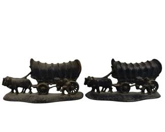 Antique Set of 2 Metal Covered Wagon Bookends