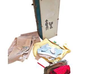 Vintage CASS Doll Trunk Blue Poodles + Clothes Apron