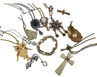 Vintage Jewelry Gold Necklaces Chunky Gem Owl Cross