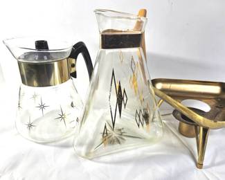 MCM Atomic Vintage Gold Glass Coffee Carafes Mid century Modern