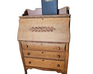 Antique Oak Secretary Cabinet Hidden File Storage + Bible