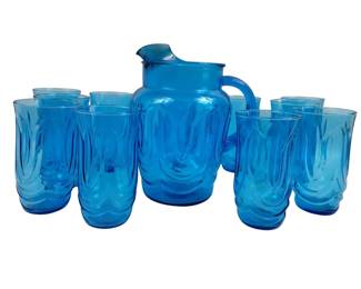 Anchor Hocking Blue Glasses Pitcher Tumblers MCM