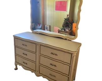 Vintage French Provincial Mirrored Dresser White Gold Toned