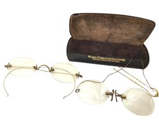 2 Antique Spectacles Pince Nez Hair Clip Gold