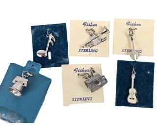 Vintage Sterling Charm Lot New Music Guitar Trumpet