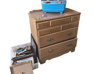 Small Dresser Socialite Blue Train Case + Lot of Picture Frames