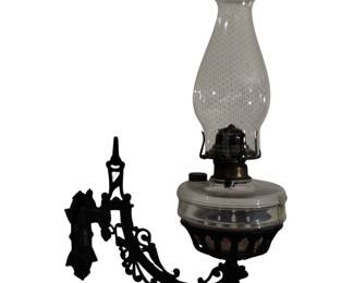Antique Oil Lamp Cast Iron Wall Bracket Swing Arm Holder