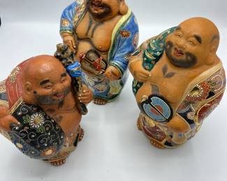 Lot 3 ANTIQUE JAPANESE SATSUMA MORIAGE POTTERY BUDDHA HOTEI FIGURES