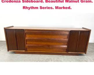 Lot 22 LANE American Modern Walnut Credenza Sideboard. Beautiful Walnut Grain. Rhythm Series. Marked. 