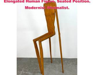 Lot 142 ROBERT BRADY Carved Wood Elongated Human Figure. Seated Position. Modernist Minimalist. 