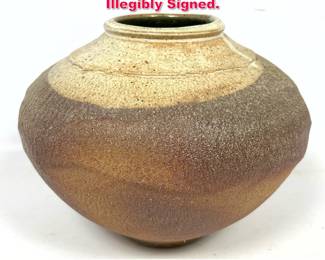 Lot 41 Studio Pottery Glazed Vessel Vase. Illegibly Signed. 