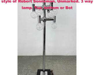 Lot 69 Chrome Molecule Floor Lamp in the style of Robert Sonneman. Unmarked. 3 way lamp. Top, bottom or Bot