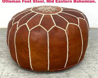 Lot 426 Stitched Trim Leather Patchwork Ottoman Foot Stool. Mid Eastern Bohemian. 