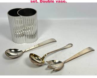 Lot 577 4pc Lot. Danish silver Plate salad set. Double vase.