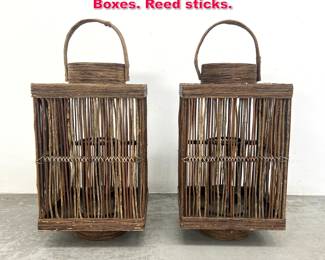 Lot 267 2 Large Asian Style Rattan Lantern Boxes. Reed sticks. 