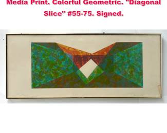 Lot 371 R DAVIS Modernist Abstract Mixed Media Print. Colorful Geometric. Diagonal Slice 5575. Signed. 