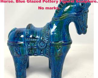 Lot 39 ALDO LONDI for BITOSSI Italian Horse. Blue Glazed Pottery Figural Sculpture. No marks. 