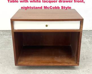 Lot 110 Mid Century Modern Walnut Side Table with white lacquer drawer front, nightstand McCobb Style