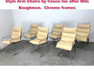 Lot 127 set of 6 Tubular Chrome Cantilever Style Arm Chairs by Cosco Inc after Milo Baughman. Chrome frames