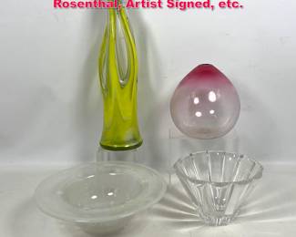 Lot 594 4pcs Mid Century Modern Art Glass. Rosenthal, Artist Signed, etc. 