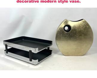 Lot 596 2pc lot. emphasis 6000 desk tray, decorative modern style vase. 