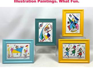 Lot 197 Set 4 Small Dennis Sakelson Illustration Paintings. What Fun. 