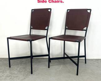 Lot 443 Pair Italian Steel and Leather Side Chairs. 
