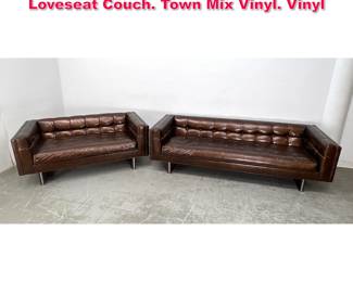 Lot 545 2pcs Mid Century Modern Sofa and Loveseat Couch. Town Mix Vinyl. Vinyl 