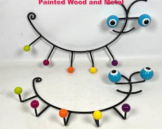 Lot 98 2 Atomic Wall Mount CoatHat Racks Painted Wood and Metal