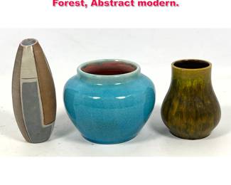 Lot 54 3pcs Art Pottery. French, Pisgah Forest, Abstract modern. 