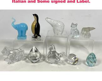 Lot 573 10pcs Crystal and Art Glass Figures. Italian and Some signed and Label. 