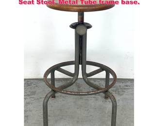 Lot 520 Vintage Industrial Wood Adjustable Seat Stool. Metal Tube frame base. 
