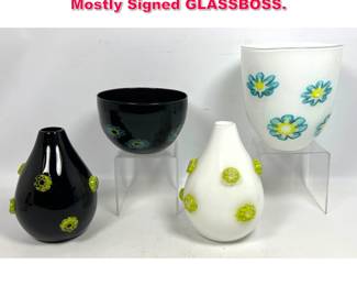Lot 556 4pc Studio Art Glass Collection. Mostly Signed GLASSBOSS. 