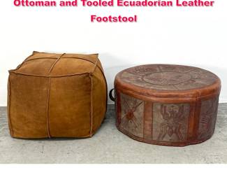 Lot 470 2pcs Ottomans. Suede Footstool Ottoman and Tooled Ecuadorian Leather Footstool