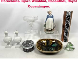 Lot 564 8pcs Mid Century Modern Porcelains. Bjorn Wiinblad, Rosenthal, Royal Copenhagen, 