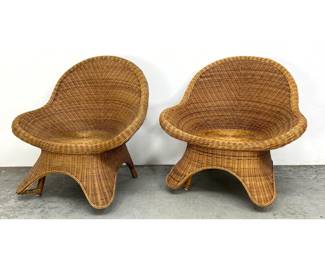 Lot 460 Pair Wicker Rattan Lounge Chairs. 