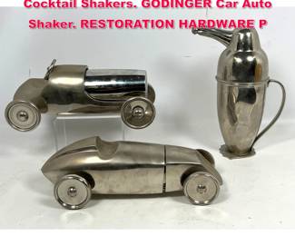 Lot 592 Collection 3 Contemporary Figural Cocktail Shakers. GODINGER Car Auto Shaker. RESTORATION HARDWARE P