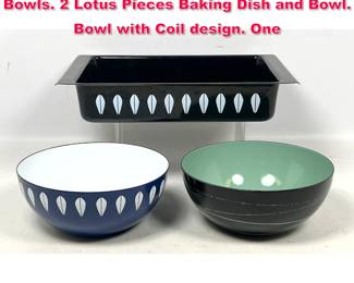 Lot 58 3pc CATHRINEHOLM Norway MCM Bowls. 2 Lotus Pieces Baking Dish and Bowl. Bowl with Coil design. One 