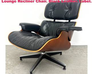 Lot 6 CHARLES EAMES for HERMAN MILLER Lounge Recliner Chair. Black Leather. Label.