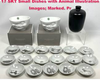 Lot 579 20pc Modernist Porcelain Collection. 17 SKT Small Dishes with Animal Illustration Images Marked. Pr