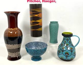 Lot 568 5pcs Art Pottery. Italian Pitcher, Haeger, 