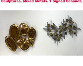 Lot 244 2pcs Contemporary Brutalist Wall Sculptures. Mixed Metals. 1 Signed Schmidt. 