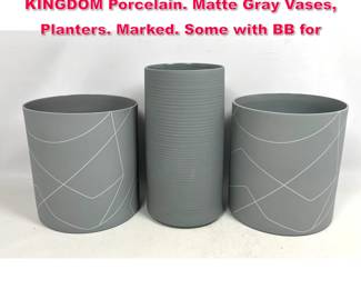 Lot 56 3pc BARBARA BARRY for MIDDLE KINGDOM Porcelain. Matte Gray Vases, Planters. Marked. Some with BB for