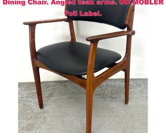 Lot 483 ERIC BUCH Danish Modern Teak Dining Chair. Angled teak arms. OD MOBLER Foil Label. 