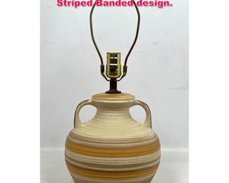 Lot 298 Handled Glazed Pottery Table Lamp. Striped Banded design. 