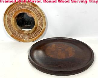 Lot 560 2pc Modern Design. Small Ceramic Framed Wall Mirror. Round Wood Serving Tray